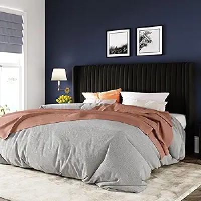 Allewie King Size Velvet Bed Frame with Wingback Headboard - 800 Lbs Capacity