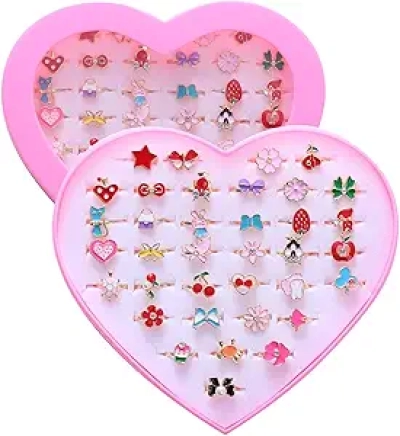 36pcs Adjustable Jewel Rings for Girls Ages 4-12 | Perfect Birthday & Holiday Gifts