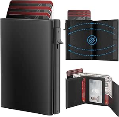 Pop-Up RFID Blocking Mens Wallet - Premium Leather Card Holder, Slim Front Pocket Design