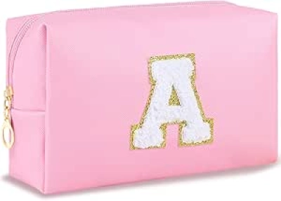 Personalized Initial Makeup Bag - Preppy Cosmetic Organizer for Women & Teen Girls