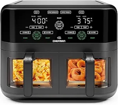 CHEFMAN 6 Quart Dual Basket Air Fryer Oven - Digital Double Air Fryer with Sync Finish