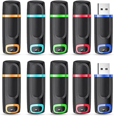 64GB USB 2.0 Flash Drive 10 Pack - Colorful Thumb Drives for Data Storage & Backup