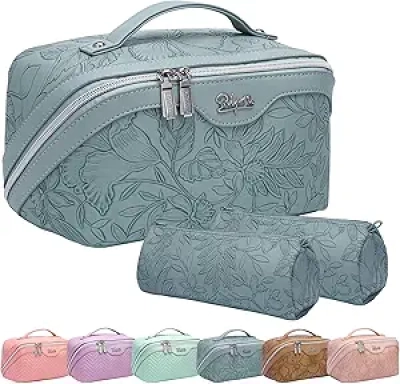 BOYATU 3-Piece Travel Makeup Bag Set - Large Capacity Cosmetic Organizer with PU Leather