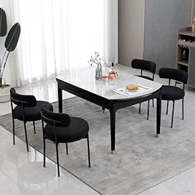 Black Boucle Dining Chairs Set of 4 - Modern Upholstered Kitchen Chairs with 4" Thick Cushion