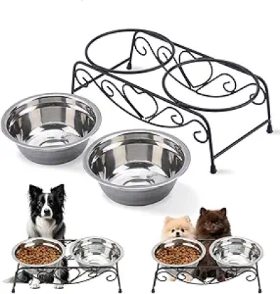 Elevated Small Dog Bowls with Stand - Stainless Steel Feeder for Small Breeds