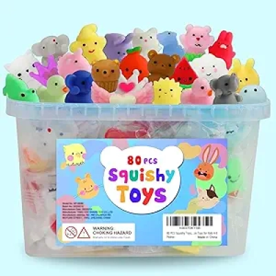 80Pcs Kawaii Mochi Squishy Toys Bulk - Fidget Party Favors for Kids 4-8