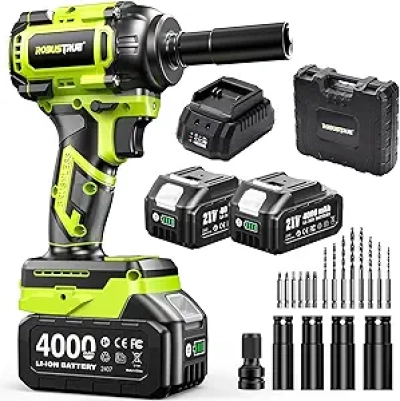 800N.m Cordless Impact Wrench - 1/2" Brushless Electric Power Tool with 2x 4.0Ah Battery
