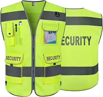 High Visibility Reflective Safety Vest ANSI/ISEA 9 Pockets for Security Guard