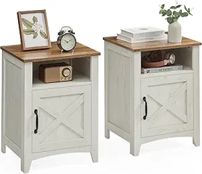 Farmhouse Nightstand Set of 2 with Barn Door - VASAGLE LIRY Bedside Table