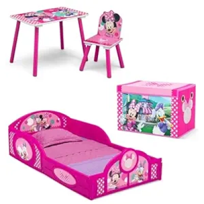 Delta Children Disney Minnie Mouse 4-Piece Toddler Bedroom Set | Bed, Table & Chair