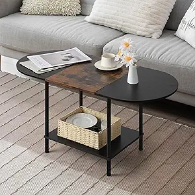 Small Oval Coffee Table with Storage - Industrial Modern 2-Tier Design
