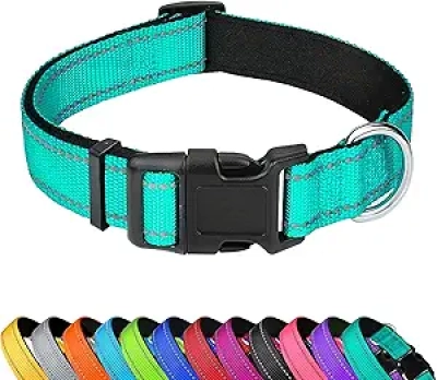 Reflective Dog Collar for Medium Dogs - Adjustable Neoprene Padded Nylon with Safety Buckle