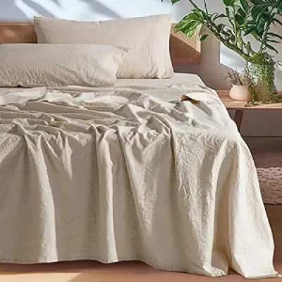 SONORO KATE 100% French Pure Linen King Sheets - Breathable, Durable & Machine Washable