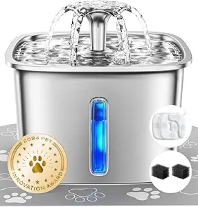 Award-Winning Stainless Steel Cat Water Fountain - 95oz Automatic Pet Dispenser with 5-Stage Filter