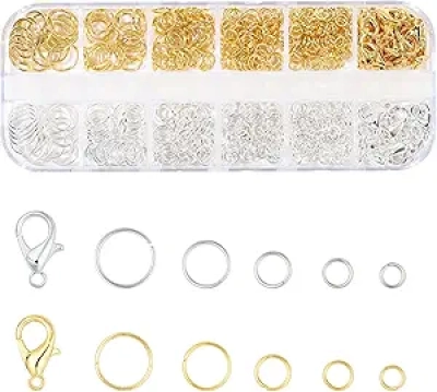 500PCS Silver and Gold Jump Rings Set - 5 Sizes with Lobster Clasps for Jewelry Making