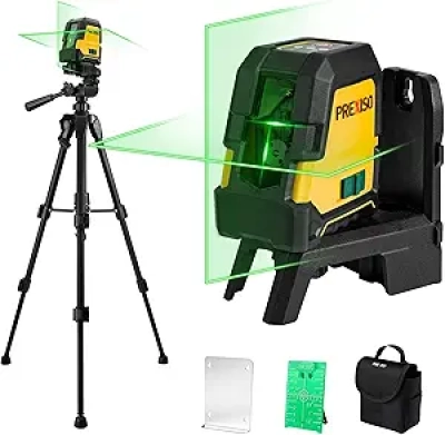 PREXISO 100Ft Green Laser Level with Tripod - Dual Module Self Leveling Cross Line Laser