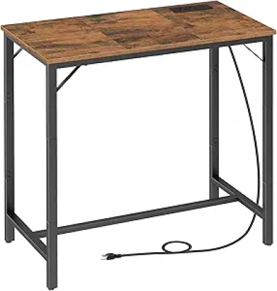 HOOBRO Bar Table with Charging Station - Rustic Counter Height Pub Table