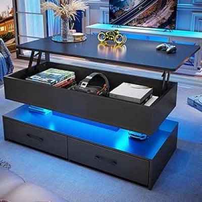 SEDETA 40" Lift Top Coffee Table with Storage, Drawers & LED Light