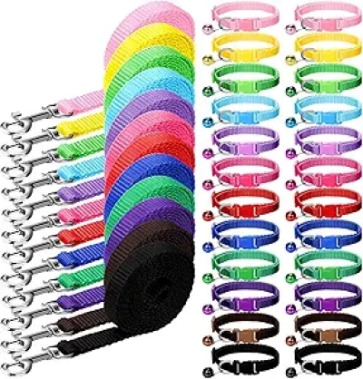 Amylove 48 Pc Dog Collar and Leash Set - Adjustable Puppy Collars for Small & Medium Dogs