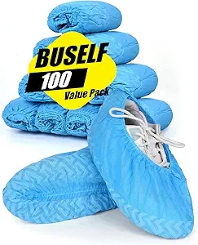X-Large Disposable Shoe Covers (Size 13) - 100 Count Non-Slip Blue