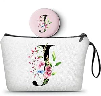 Personalized Initial Makeup Bag with Mirror - Monogram Cosmetic Organizer Gift