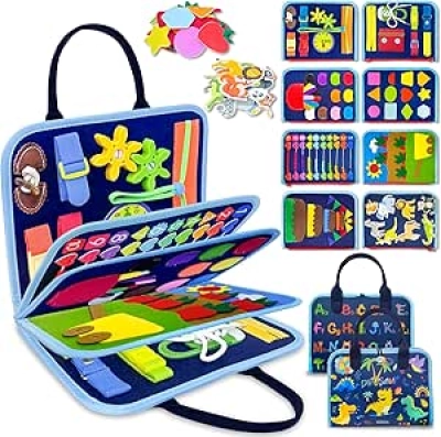 Exorany Montessori Busy Board - 8-in-1 Sensory Learning Toy for Toddlers