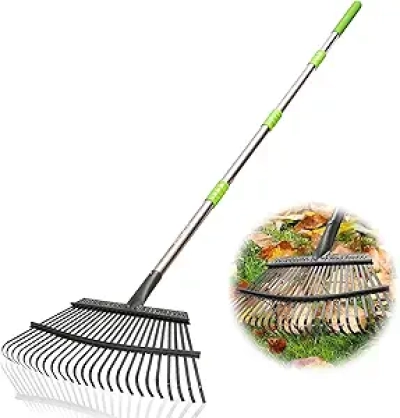 Joyhalo 65 Inch Adjustable Garden Rake - 25 Tines Leaf Rake for Lawns & Yards