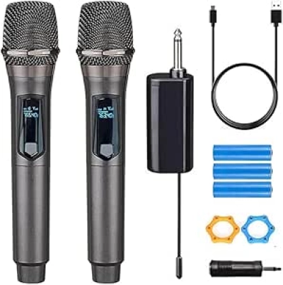 Professional Wireless Microphone System - 200ft Range, Rechargeable Dual Mics for Karaoke & Events