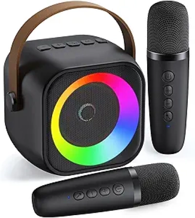 Portable Bluetooth Karaoke Machine with 2 Wireless Microphones & Party Lights