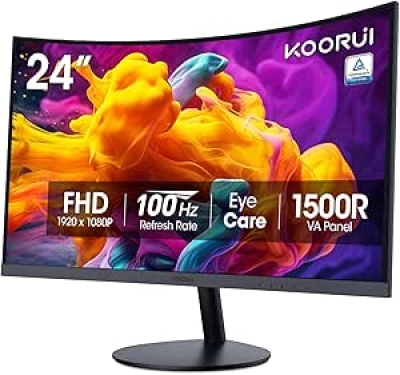 KOORUI 24 inch Curved Monitor 1500R Full HD 1080P 100Hz - Eye Care PC Display
