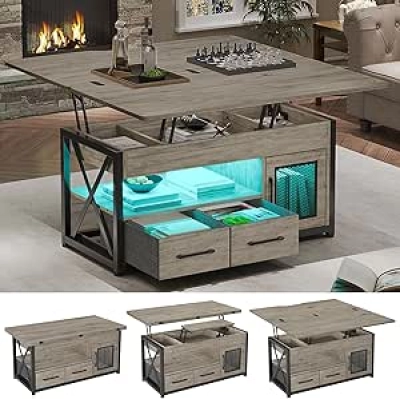 40" Lift Top Coffee Table with Storage - 4-in-1 Farmhouse Design with LED Light