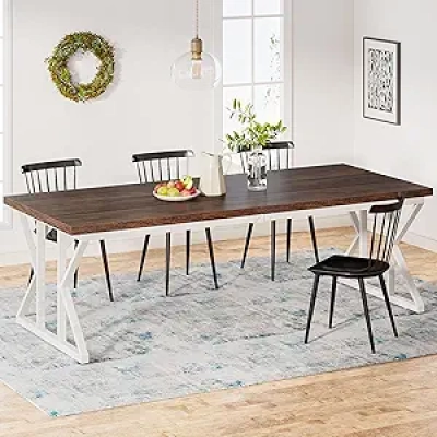 78.7" Farmhouse Dining Table for 6-8 People | Rustic Wood Table with Metal Legs