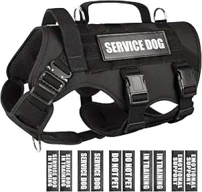 WINSEE Tactical Service Dog Vest Harness for Large Dogs - Military MOLLE Harness with Patches
