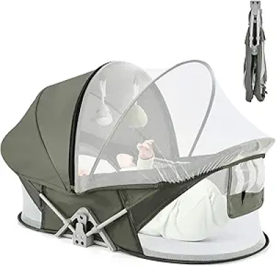 Portable Baby Bassinet with Mosquito Net & Sunshade - Lightweight Travel Crib