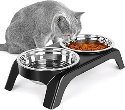 Elevated Cat Bowls Anti-Vomiting Raised Food Bowl Set with Stainless Steel