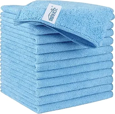 Premium Blue Microfiber Cleaning Cloths 12-Pack - Lint-Free, Scratch-Free Towels