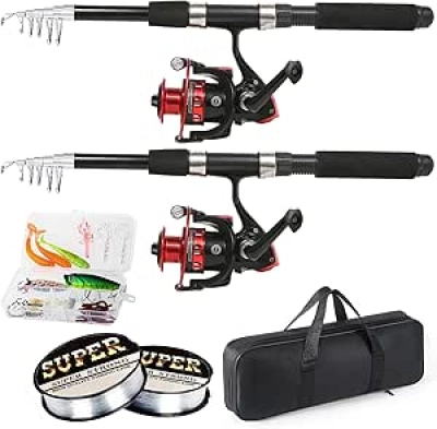 2-Piece 6.9ft Telescopic Fishing Rod & Reel Combo Set with Carrier Bag