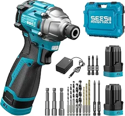 SEESII 16.8V Brushless Impact Driver Kit - 150N.m Max Torque, 2 Batteries & 16-Piece Accessories