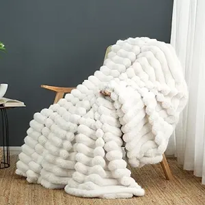 Cozy Bliss Faux Fur Throw Blanket 50x60 - Soft Plush Striped Blanket for Couch & Bedroom
