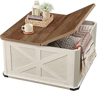 Farmhouse Coffee Table with Hidden Storage & Flip-Top Lids | VASAGLE LIRY