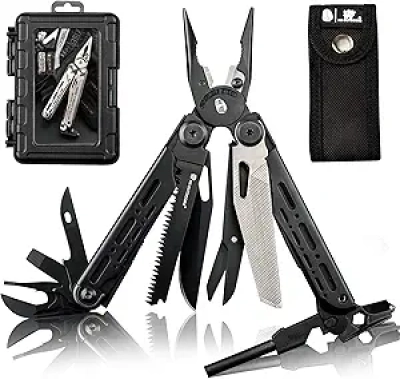 HX OUTDOORS 19-in-1 Multitool Pliers - Stainless Steel EDC Pocket Knife with Fire Starter & Glass Breaker