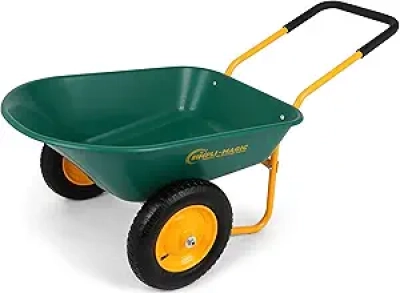 Simpli-Magic Premium Dual-Wheel Wheelbarrow - 5 Cu Ft Garden Cart with Stand