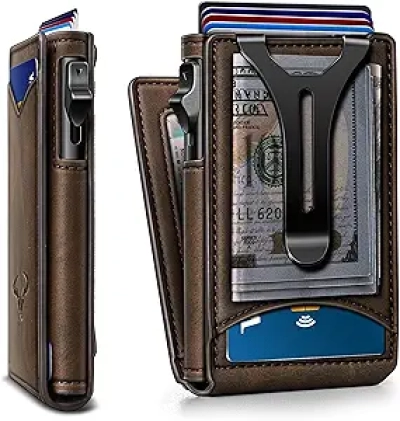 BULLIANT Men's Slim Wallet with Pop-Up Metal Card Case & Money Clip