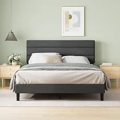 Zinus Full Piper Upholstered Platform Bed - Dark Grey Headboard