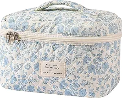 Large Floral Makeup Bag for Women - Cute Cosmetic Organizer with Travel Case