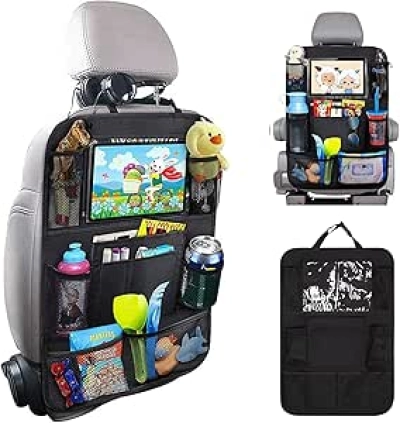 Car Seat Organizer with Tablet Holder & Kick Mat - 9 Pockets Back Seat Storage
