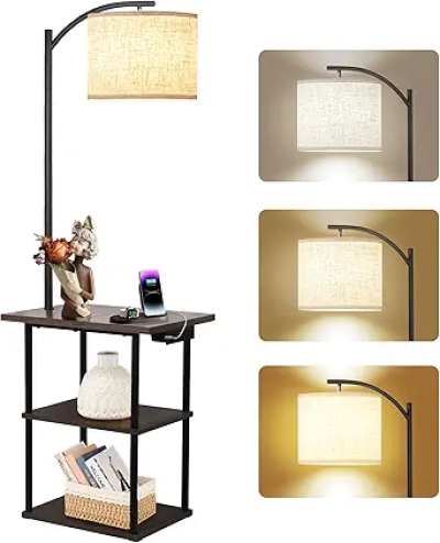 PESRAE Floor Lamp with Charging Station & Side Table - LED Reading Light with USB & AC Port