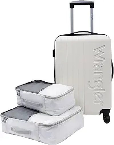 Wrangler Beige Carry-On Luggage Set with Spinner Wheels & Packing Cubes