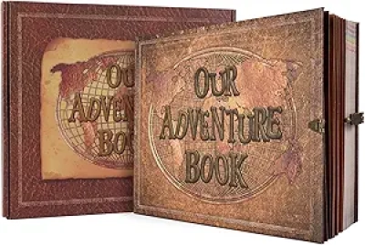 Our Adventure Book 180 Pages Scrapbook Photo Album - Retro Leather Travel Diary for Couples