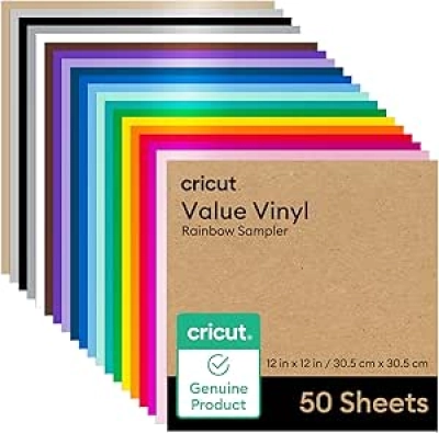 Cricut Value Permanent Vinyl 50ft Rainbow Sampler - 50 Sheets, 12x12in